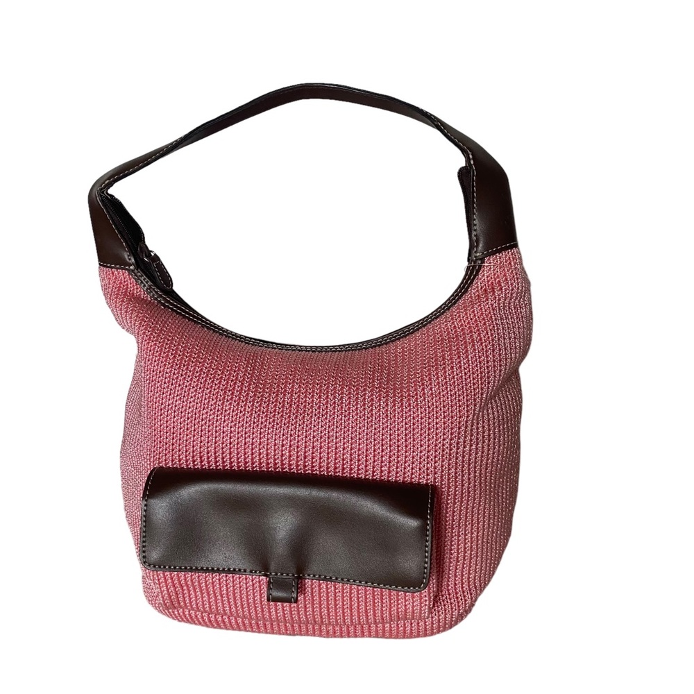 Liz Claiborne Nylon crochet faux leather trim hobo bag (BF)